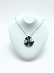 Sterling Silver Necklace with Malachite,Mother-of-Pearl,and Cubic Zirconia Pendant