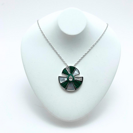 Sterling Silver Necklace with Malachite,Mother-of-Pearl,and Cubic Zirconia Pendant